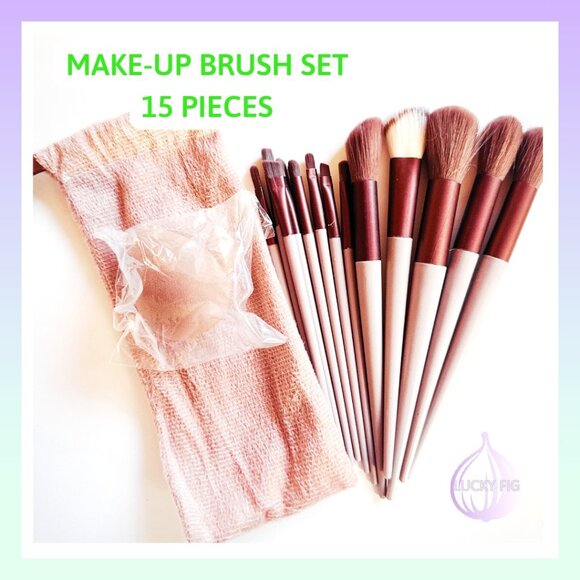 MAKE UP BRUSH SET - TAUPE - BROWN - 15 PIECES - SHIPS QUICKLY - Picture 1 of 6